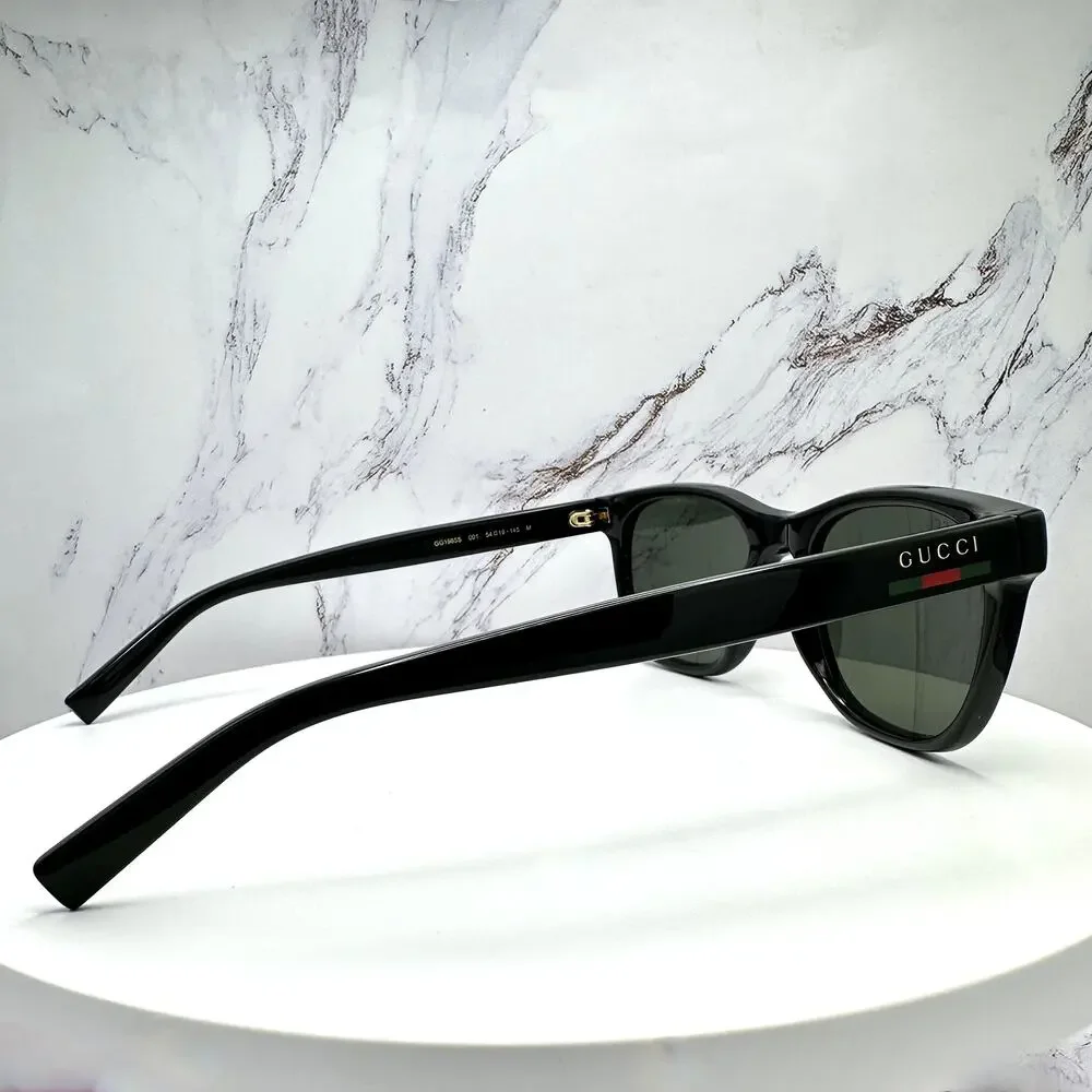New GUCCI Sunglasses Black 54mm Square Gold Letter Logo Red Green Web Mens - Picture 4 of 15